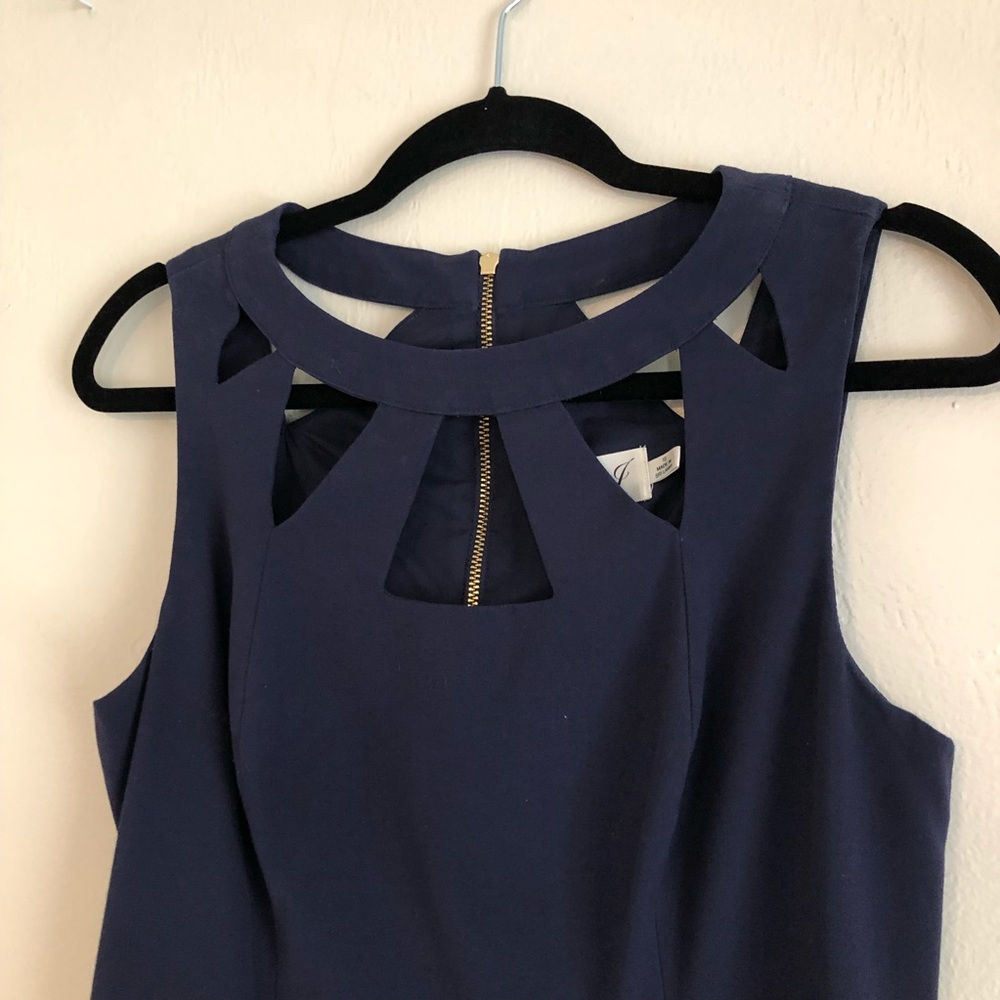 Navy Sheath Dress with Chest Cut-out Detail